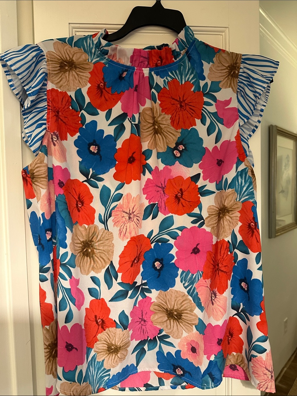 Bright Floral Flutter Sleeve Top - Multicolor